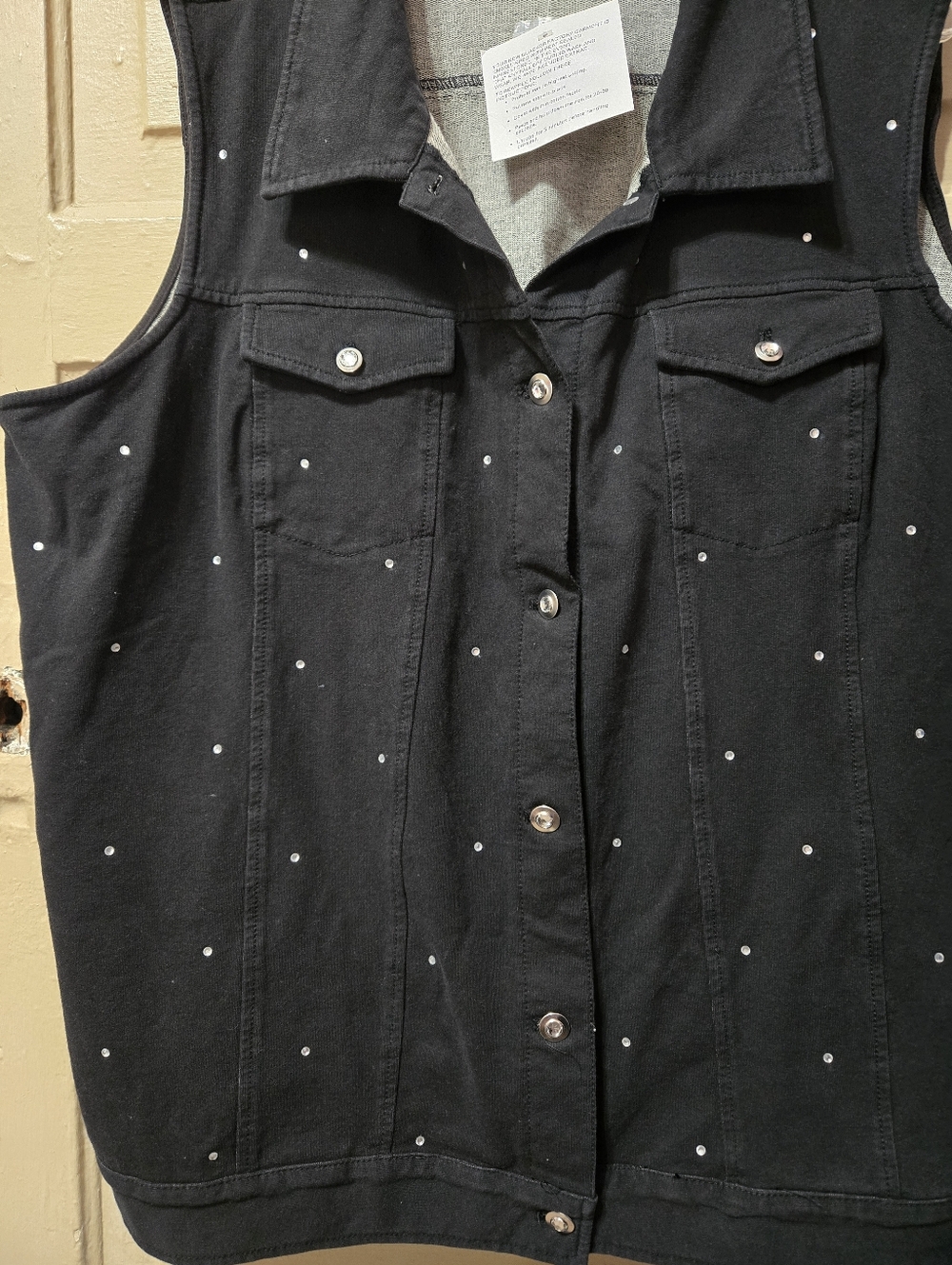 Dream Jeannes By Quacker Factory Black Denim Bedazzled Button Front Vest NWT - Picture 6 of 7